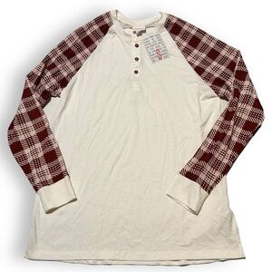 Lularoe Mark Small Home for the Holidays White Red Plaid Sleeves Shirt Henley